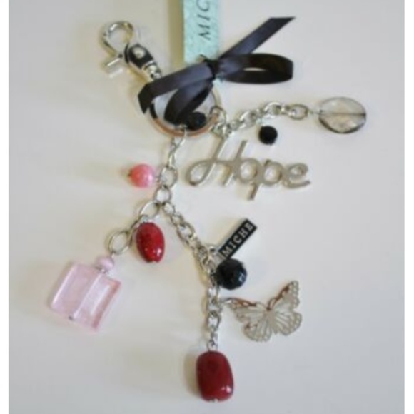 Purse Charm Keychain Silver Pink HOPE Butterfly - Picture 1 of 3